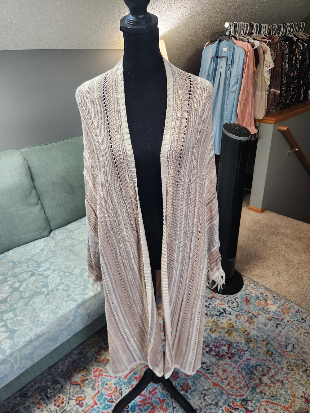 Knox Rose Open-Front Lightweight Knit Cardigan - Cream Beige Cotton! XL